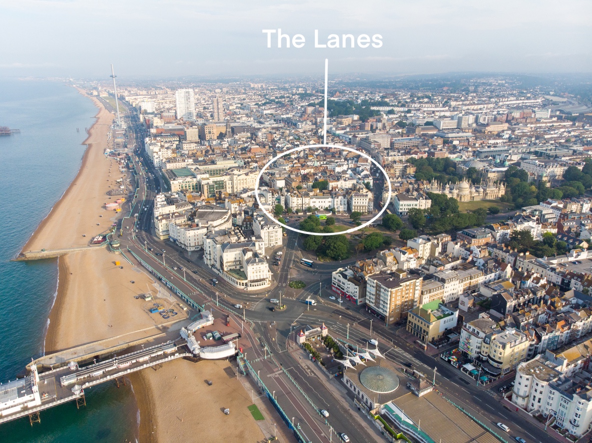 The Lanes in Brighton aerial view