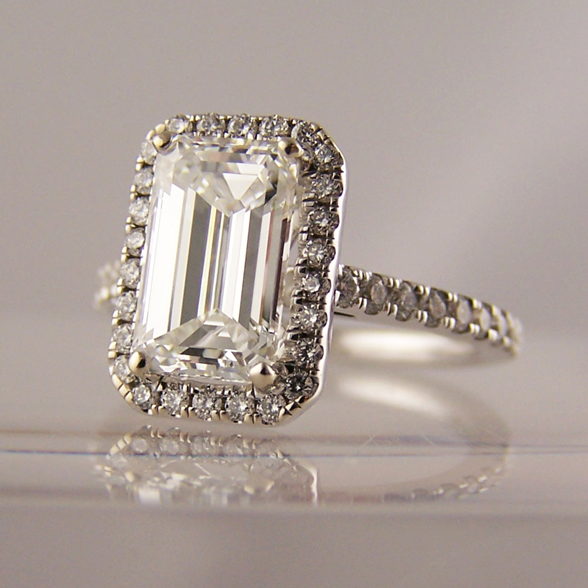 Shop 1.80ct Emerald Cut Diamond Ring w/ Round Diamond Halo