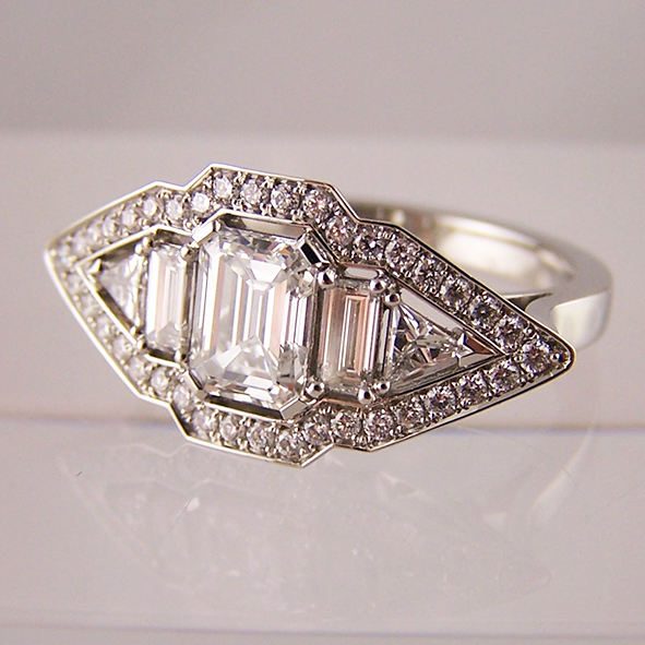 emerald cut art deco style diamond engagement ring