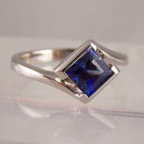 Natural Sapphire Princess Cut Engagement Ring in Rose Gold Pharos