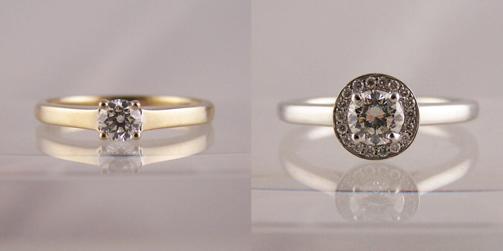 Discoloured solitaire remodelled into halo ring