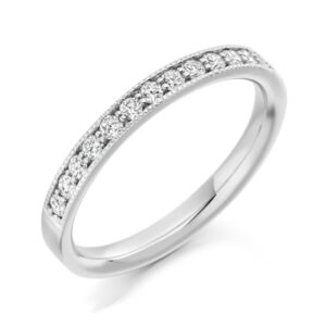 Pave milgrain set Diamond wedding ring in platinum
