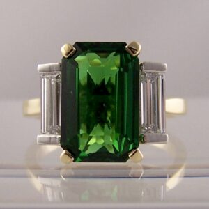 Emerald cut Tourmaline with vertical baguette shoulders