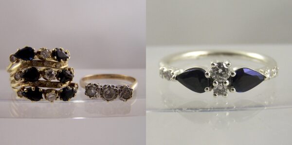 Sapphire ring remodelled into round & pear cut ring