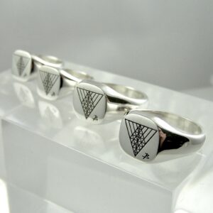 Company logo engraved silver signet rings