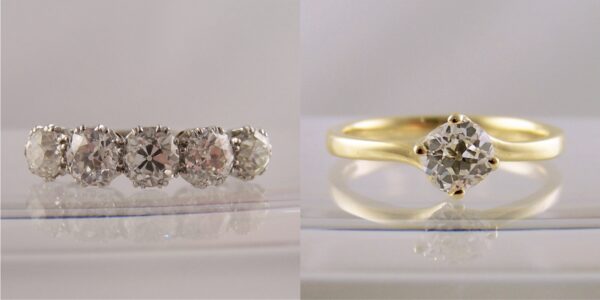 Old cut 5 stone reset into solitaire engagement ring