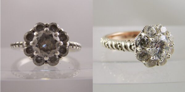 Cluster remodelled into ring with rose gold liner